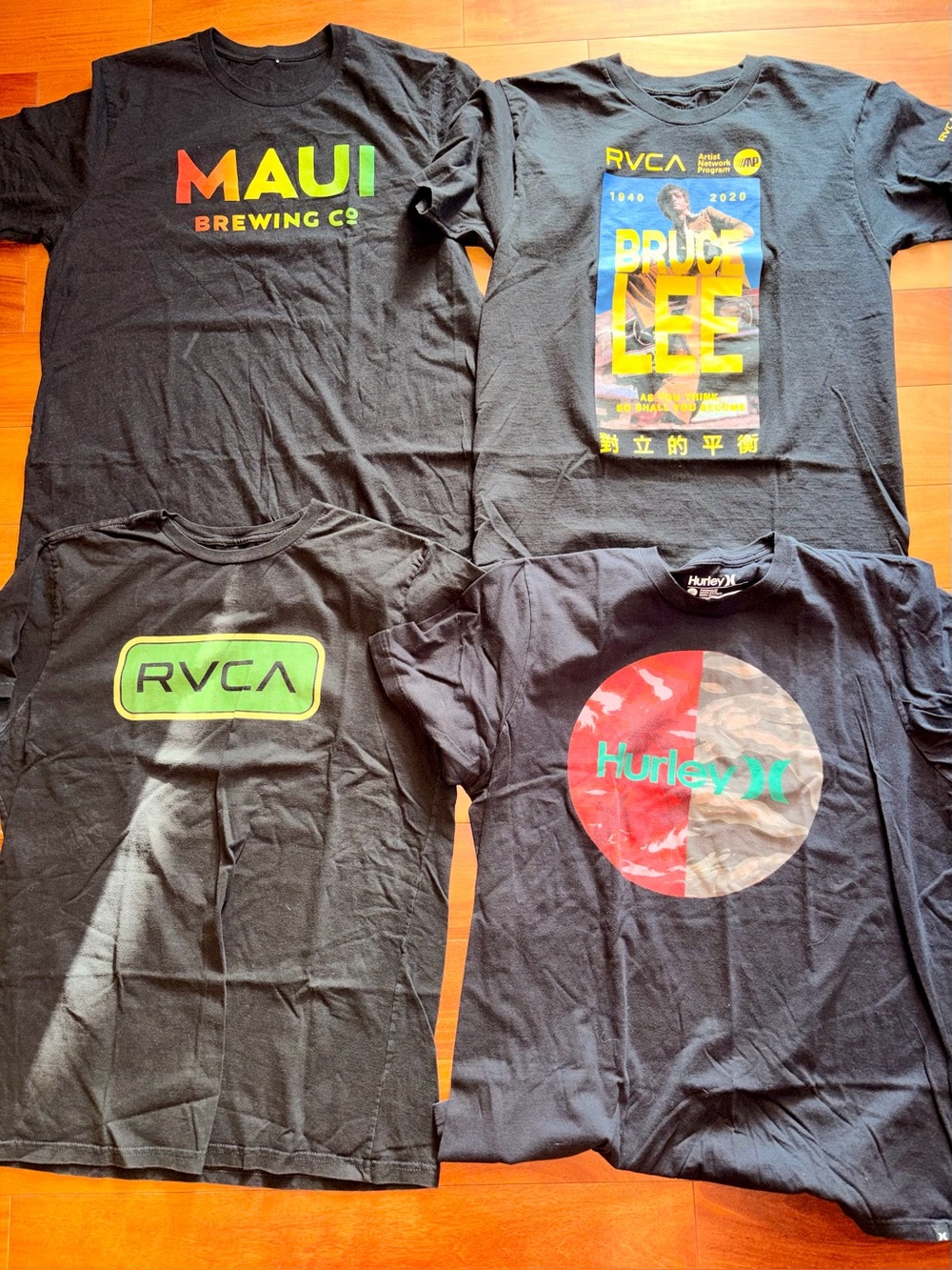 Men’s Graphic T-Shirt Bundle - Size L (RVCA, Hurley, Maui Brewing Co.) -Set of 4